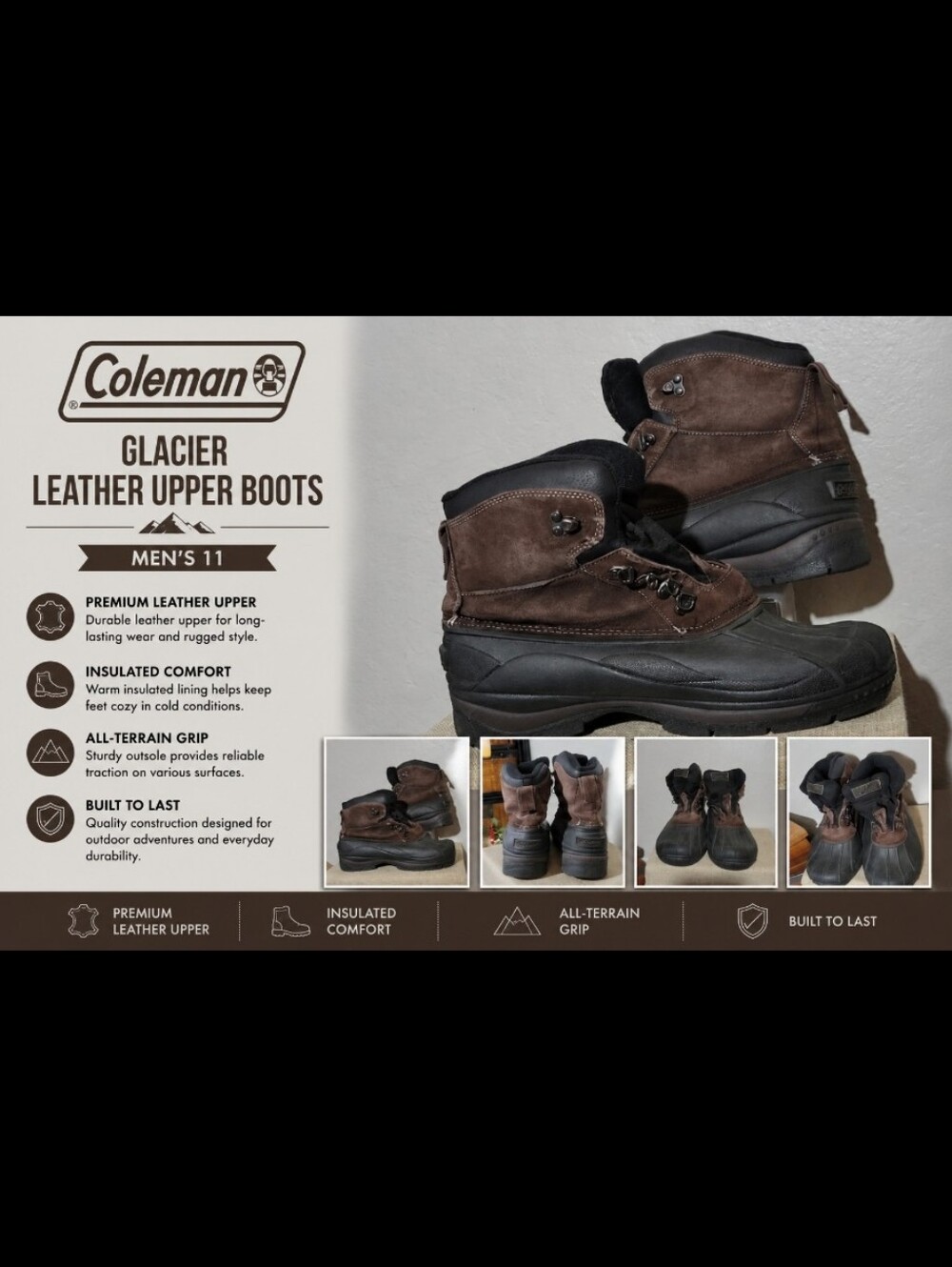 COLEMAN  Mens 11 Glacier Leather Upper Boots